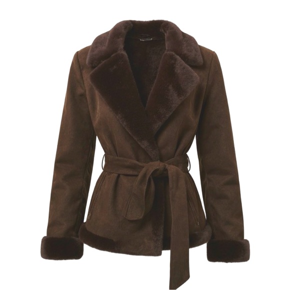 Claude Montana Jackets & Blazers - CLAUDE MONTANA Brown Shearling Fur Trimmed Coat